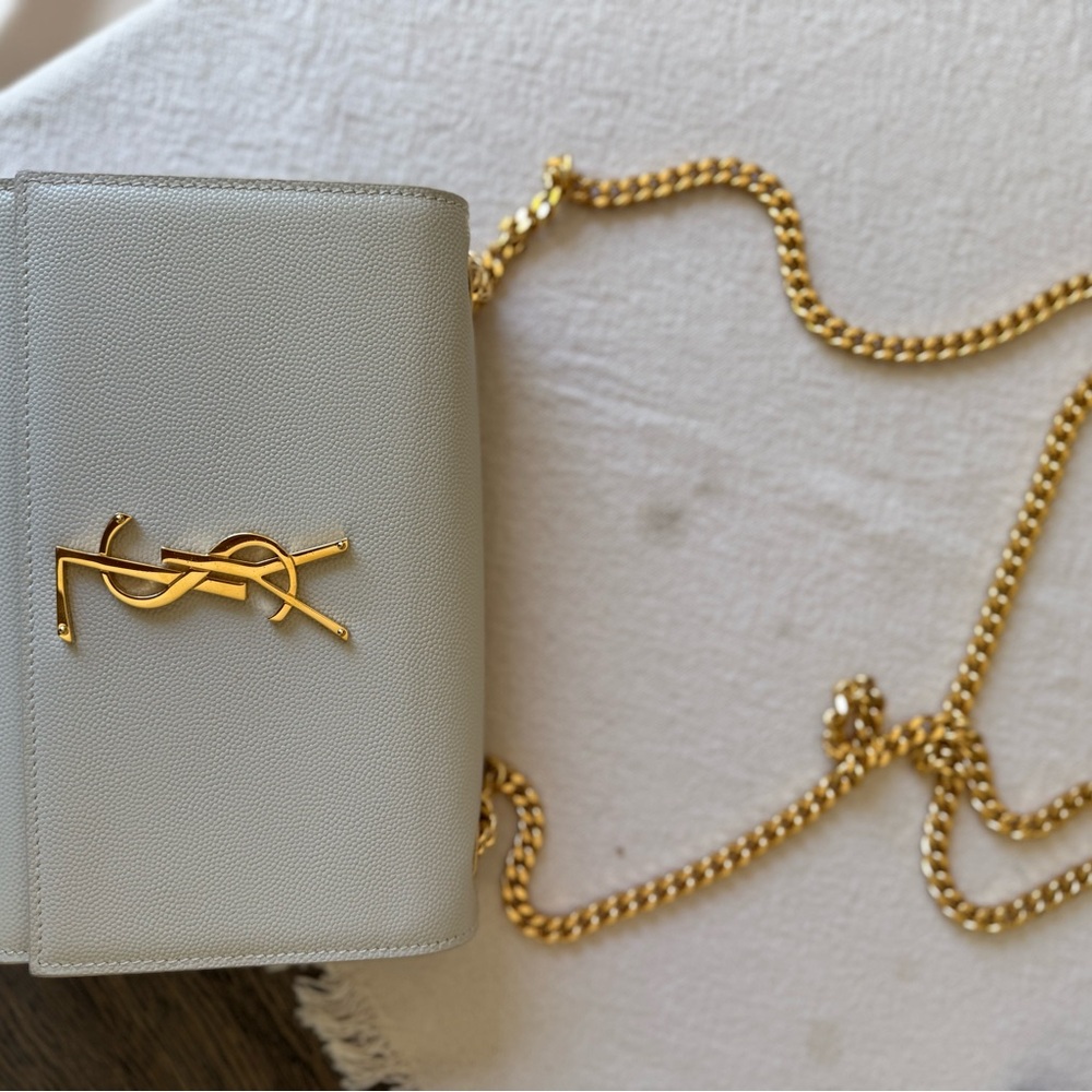 Saint Laurent Cream Shoulder Bag with Gold Chain